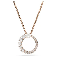 Matrix pendant, Crystal pearl, Round cut, White, 18K rose gold finish