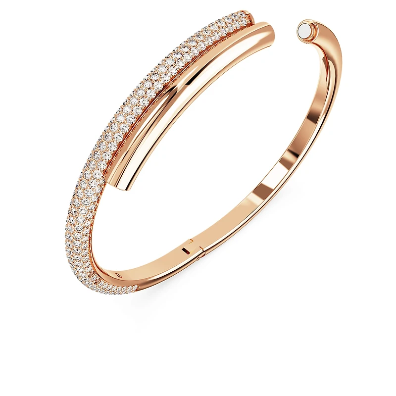 Dextera bangle, Magnetic closure, White, Rose gold-tone plated by SWAROVSKI