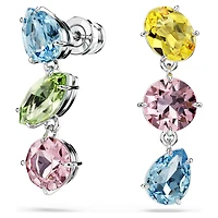 Gema drop earrings, Asymmetrical design, Mixed cuts, Multicoloured, Rhodium plated by SWAROVSKI