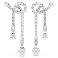 Matrix drop earrings, Crystal pearl, Round cut, White, Rhodium plated by SWAROVSKI