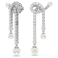 Matrix drop earrings, Crystal pearl, Round cut, White, Rhodium plated by SWAROVSKI