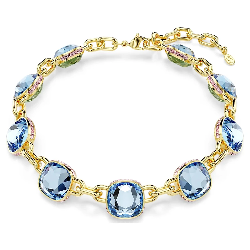 Chroma Tennis necklace, Cushion cut, Multicoloured, Gold-tone plated by SWAROVSKI