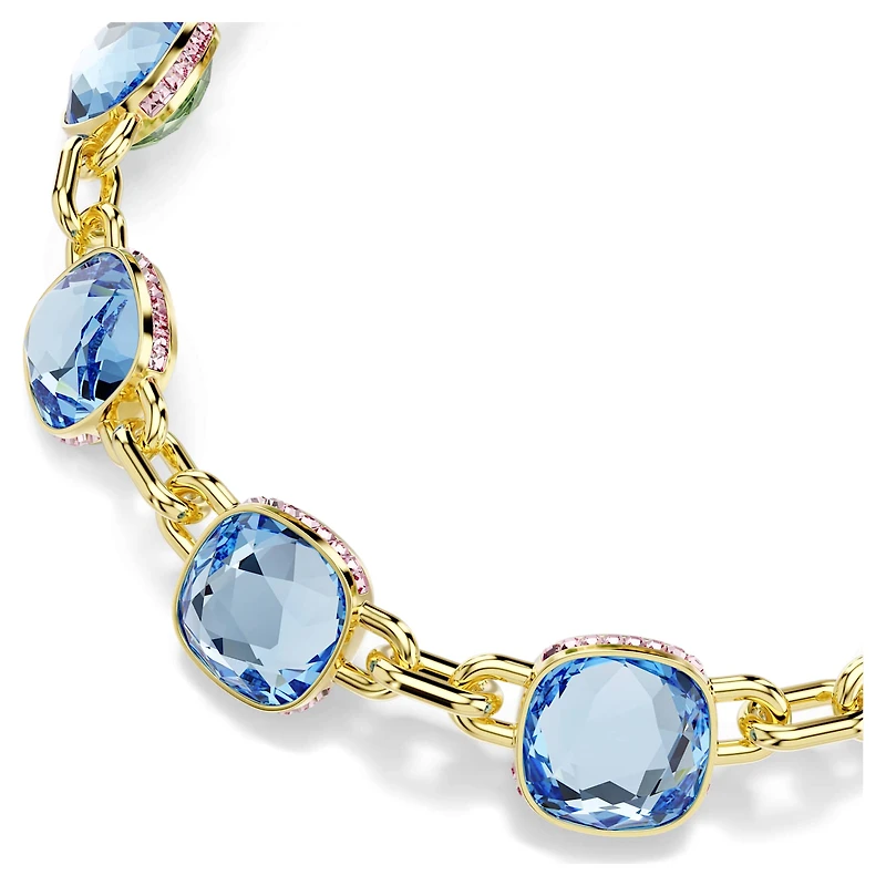 Chroma Tennis necklace, Cushion cut, Multicoloured, 18K gold finish