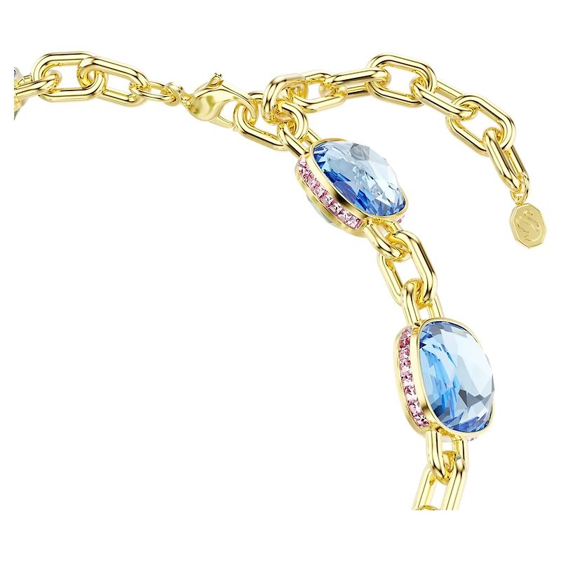 Chroma Tennis necklace, Cushion cut, Multicoloured, 18K gold finish
