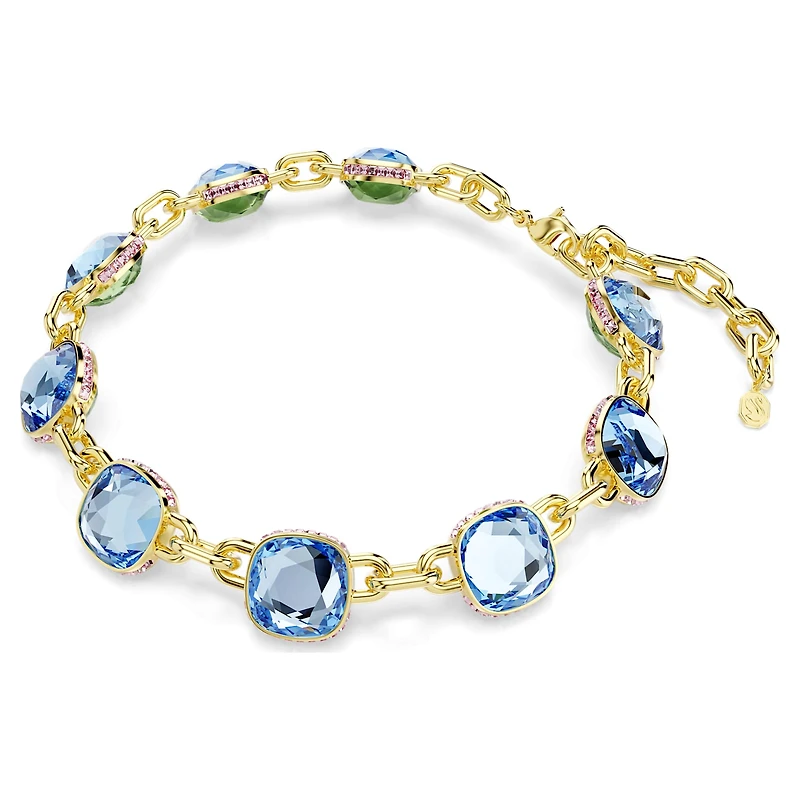 Chroma Tennis necklace, Cushion cut, Multicoloured, 18K gold finish