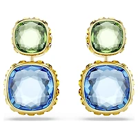 Chroma drop earrings, Cushion cut, Multicoloured, 18K gold finish