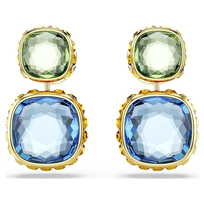 Chroma drop earrings, Cushion cut, Multicoloured, Gold-tone plated by SWAROVSKI