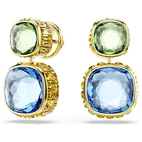 Chroma drop earrings, Cushion cut, Multicoloured, 18K gold finish