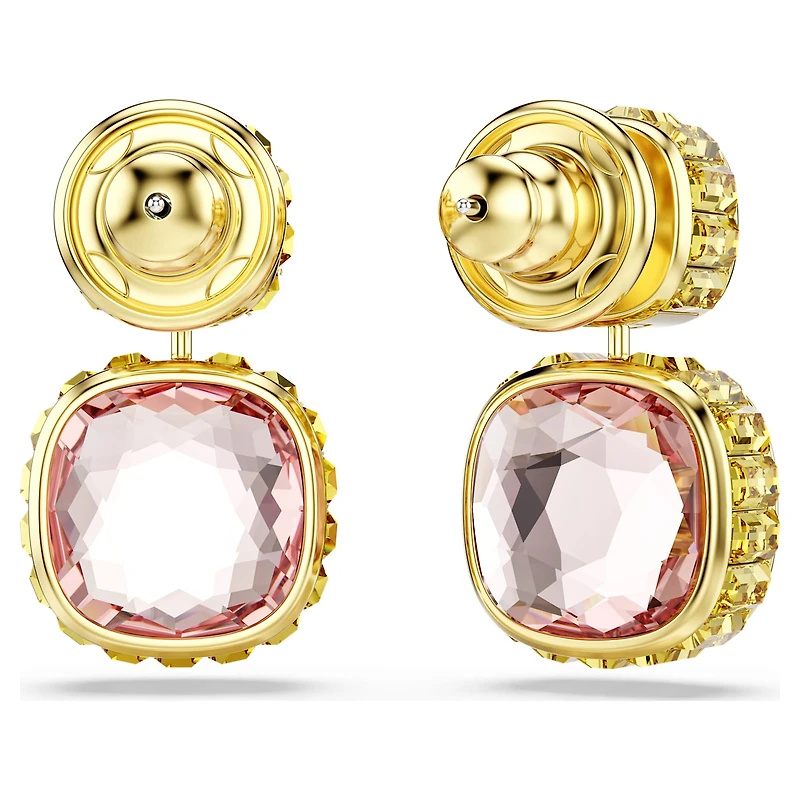 Chroma drop earrings, Cushion cut, Multicoloured, 18K gold finish
