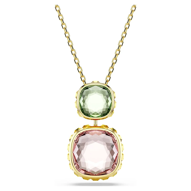 Chroma pendant, Cushion cut, Multicolored, Gold-tone plated by SWAROVSKI