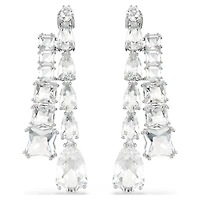 Matrix drop earrings, Mixed cuts, White, Rhodium plated by SWAROVSKI