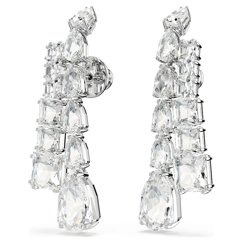 Matrix drop earrings, Mixed cuts, White