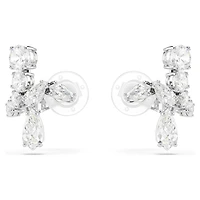 Matrix clip earrings, Mixed cuts, White, Rhodium plated by SWAROVSKI