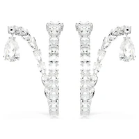 Matrix hoop earrings, Mixed cuts, White, Rhodium plated by SWAROVSKI