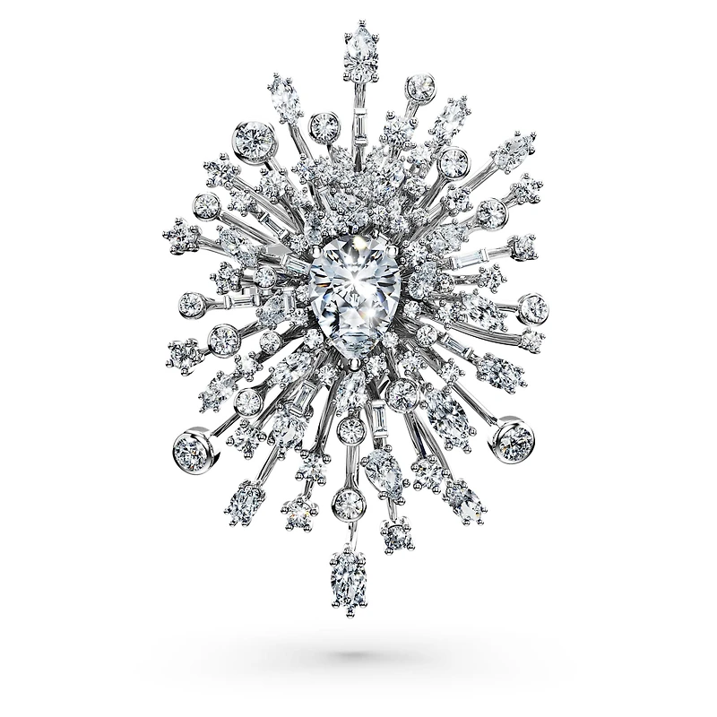 Galaxy brooch, Lab-grown diamonds 15.71 ct tw, Mixed shapes, 18K white gold by SWAROVSKI