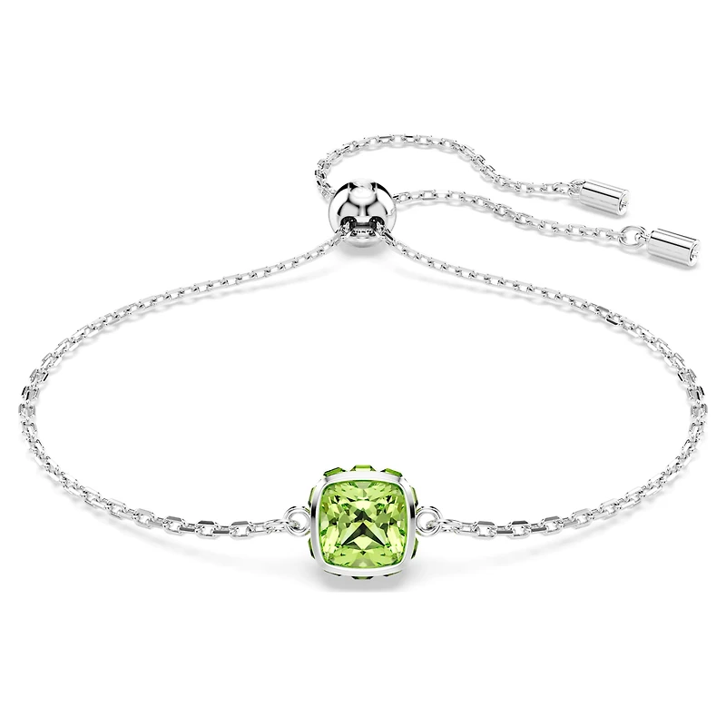 Birthstone bracelet, Square cut, August, Green, Rhodium plated by SWAROVSKI