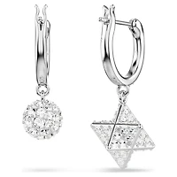 Dextera drop earrings, Asymmetrical design, Round cut, Star and sphere, White, Rhodium plated by SWAROVSKI
