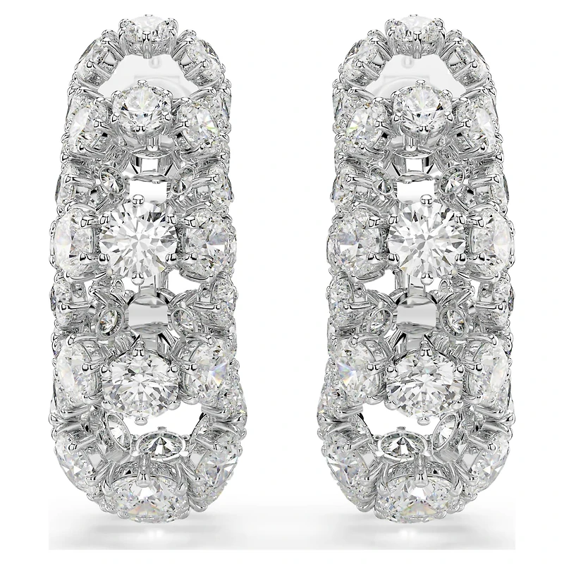 Constella clip earrings, Round cut, White, Rhodium plated by SWAROVSKI