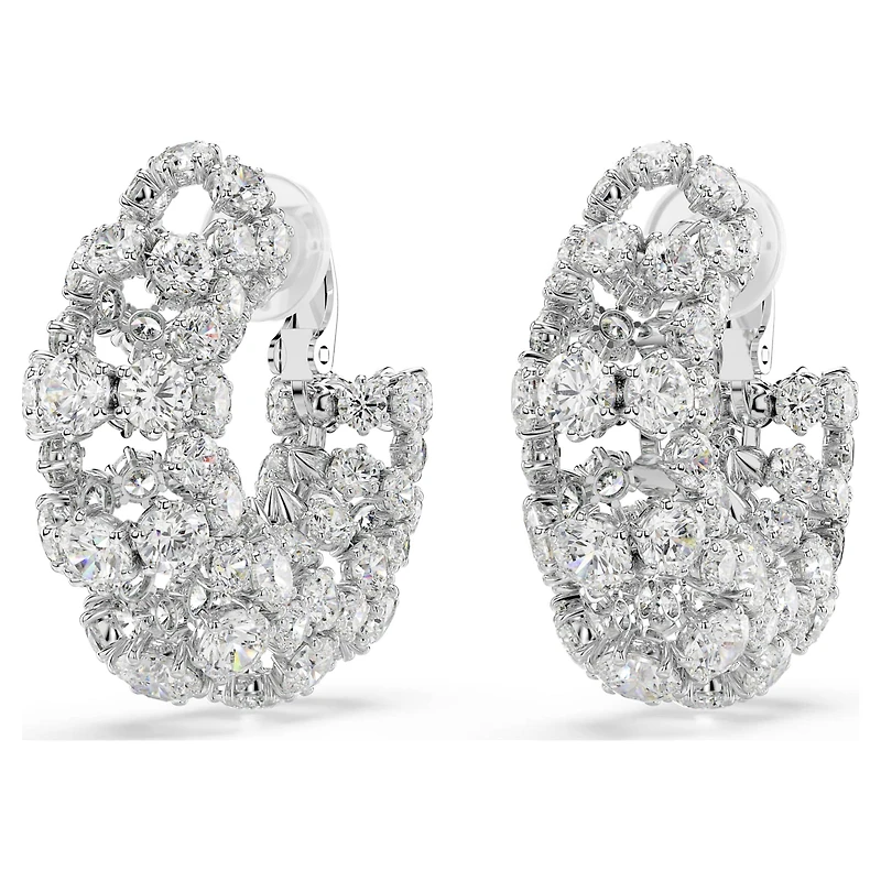 Constella clip earrings, Round cut, White, Rhodium plated by SWAROVSKI