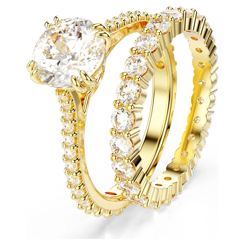 Stilla ring, Set (2), Round cut, White, 18K gold finish
