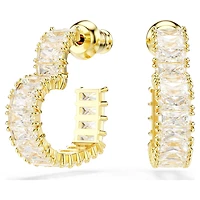 Matrix hoop earrings, Baguette cut, Heart, Small, White, 18K gold finish
