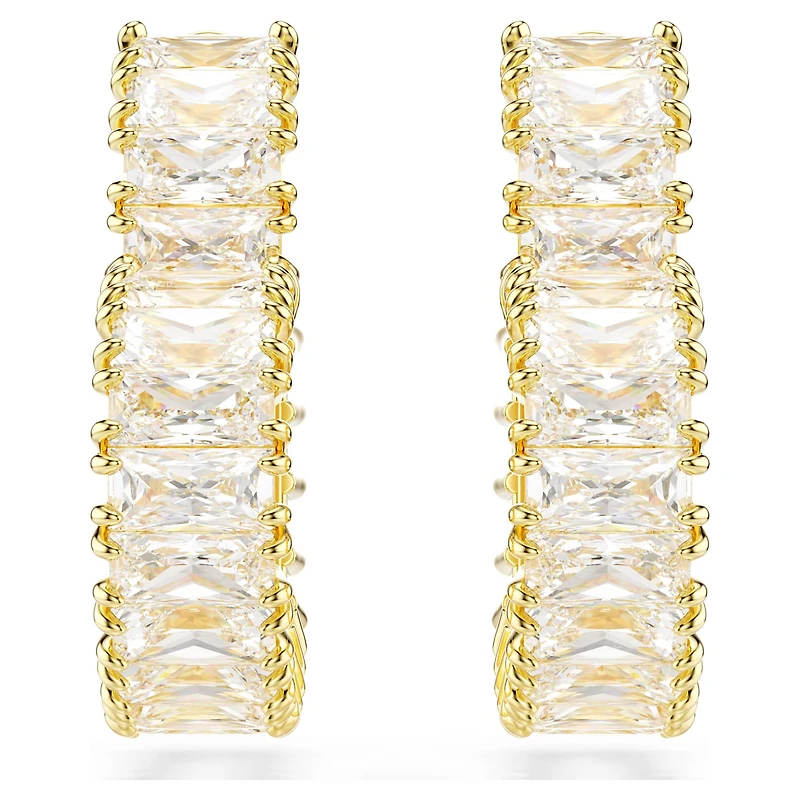 Matrix hoop earrings, Baguette cut, Heart, Small, White, Gold-tone plated by SWAROVSKI