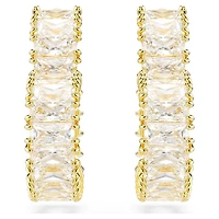 Matrix hoop earrings, Baguette cut, Heart, Small, White, Gold-tone plated by SWAROVSKI