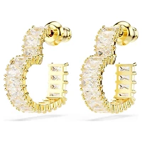 Matrix hoop earrings, Baguette cut, Heart, Small, White, 18K gold finish