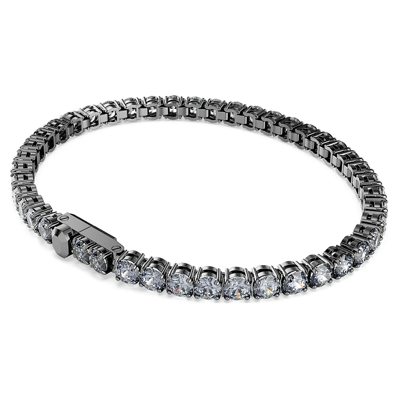 Matrix Tennis bracelet, Round cut, Gray, Ruthenium plated by SWAROVSKI