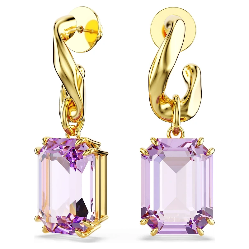 Millenia drop earrings, Octagon cut, Purple, 18K gold finish