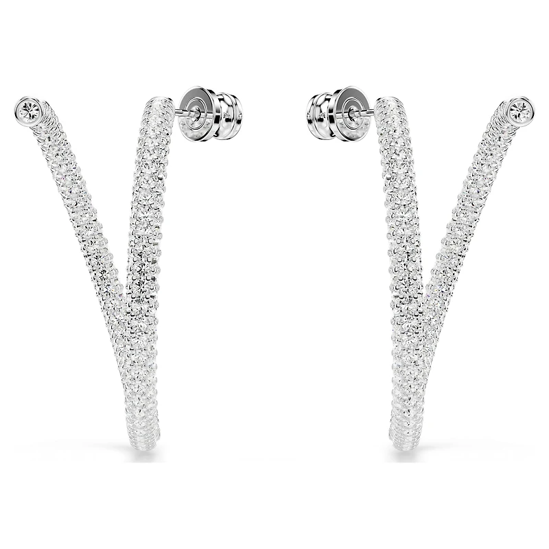 Dextera hoop earrings, Round cut, White, Rhodium plated by SWAROVSKI