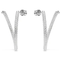 Dextera hoop earrings, Round cut, White, Rhodium plated by SWAROVSKI