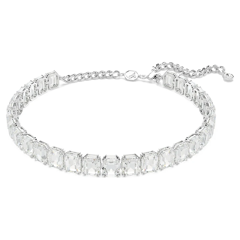 Millenia choker, Octagon cut, White, Rhodium plated by SWAROVSKI