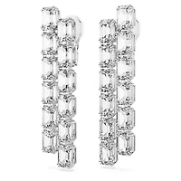 Millenia clip earrings, Octagon cut, Long, White, Rhodium plated by SWAROVSKI