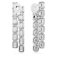 Millenia clip earrings, Octagon cut, Long, White, Rhodium plated by SWAROVSKI