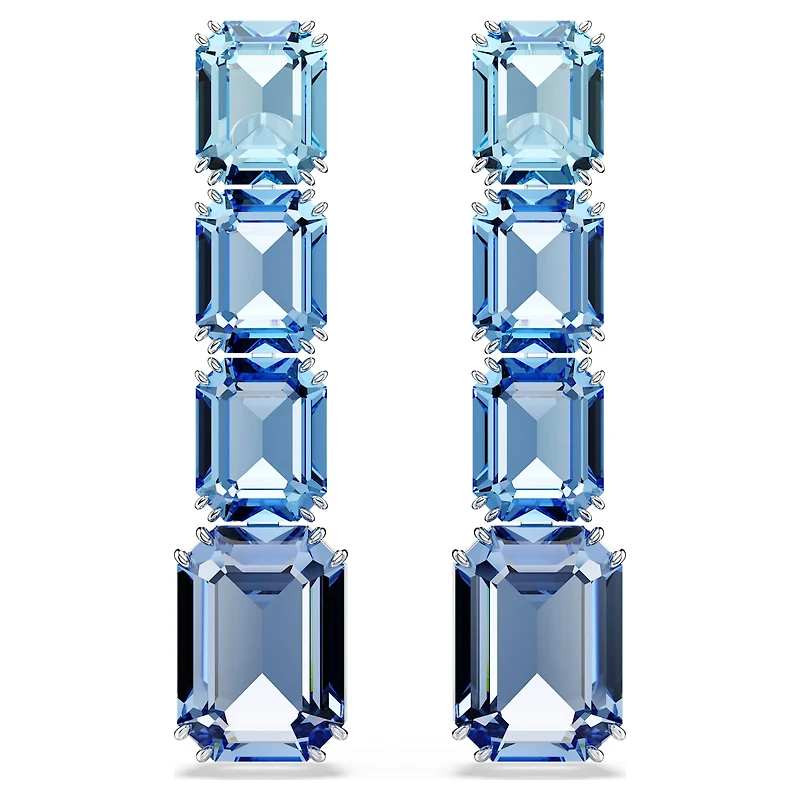 Millenia drop earrings, Octagon cut, Colour gradient, Blue, Rhodium plated by SWAROVSKI