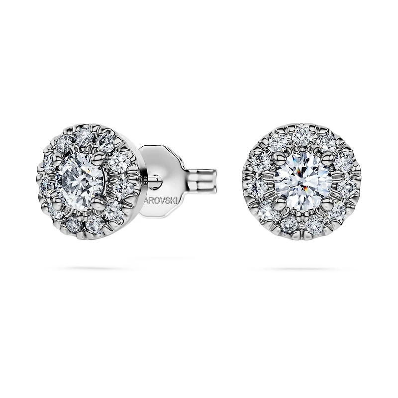 Eternity halo stud earrings, Lab-grown diamonds 0.45 ct tw, Round shape, Sterling silver by SWAROVSKI