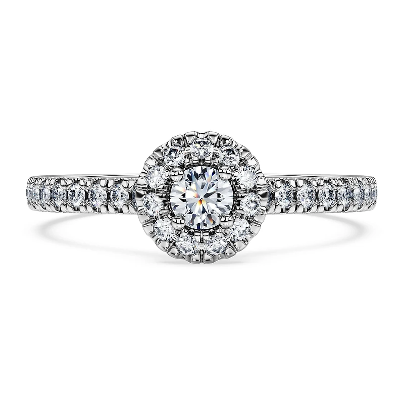Eternity halo solitaire ring, Lab-grown diamonds 0.45 ct tw, Round shape, Sterling silver by SWAROVSKI