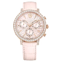 Matrix tennis chrono watch, Swiss Made, Leather strap, Pink, Rose gold-tone finish by SWAROVSKI