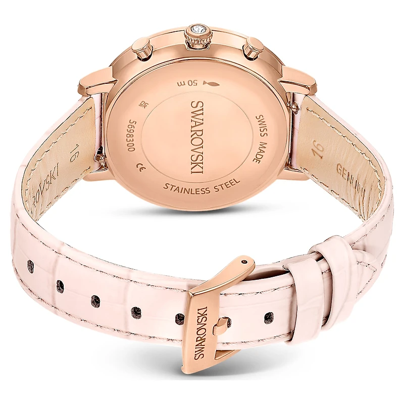 Matrix tennis chrono watch, Swiss Made, Leather strap, Pink, Rose gold-tone finish by SWAROVSKI