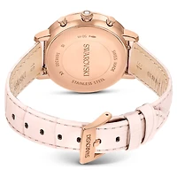 Matrix tennis chrono watch, Swiss Made, Leather strap, Pink, Rose gold-tone finish by SWAROVSKI