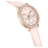 Matrix tennis chrono watch, Swiss Made, Leather strap, Pink, Rose gold-tone finish by SWAROVSKI