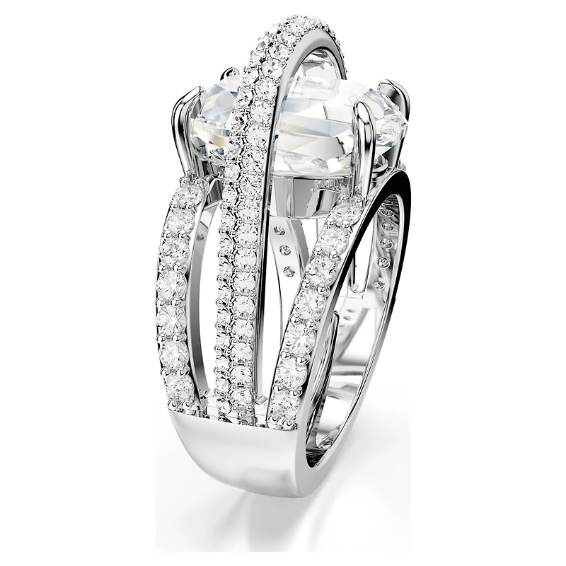 Hyperbola cocktail ring, Mixed cuts, White, Rhodium plated by SWAROVSKI