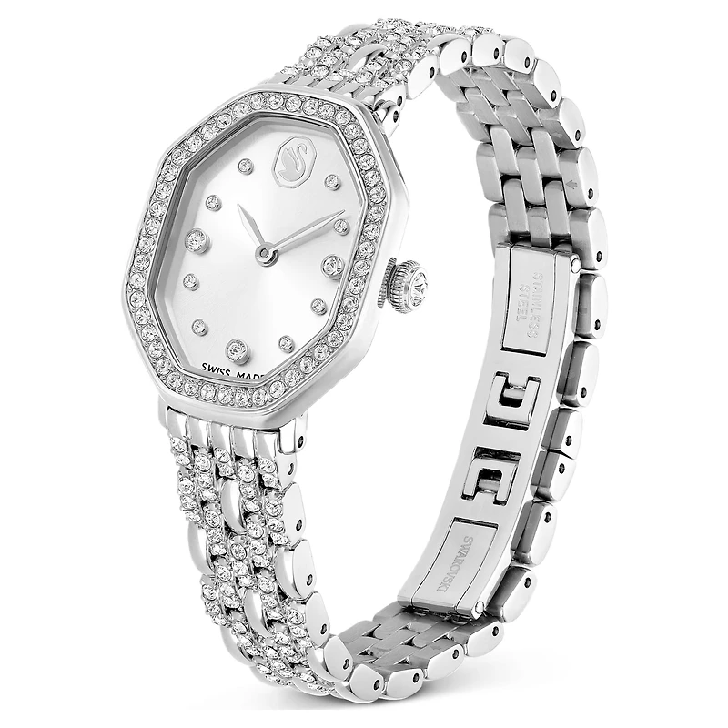 Dextera octagon watch, Swiss Made, Metal bracelet, Silver Tone, Stainless steel by SWAROVSKI