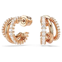 Hyperbola hoop earrings, Mixed cuts, Mini, White, 18K rose gold finish