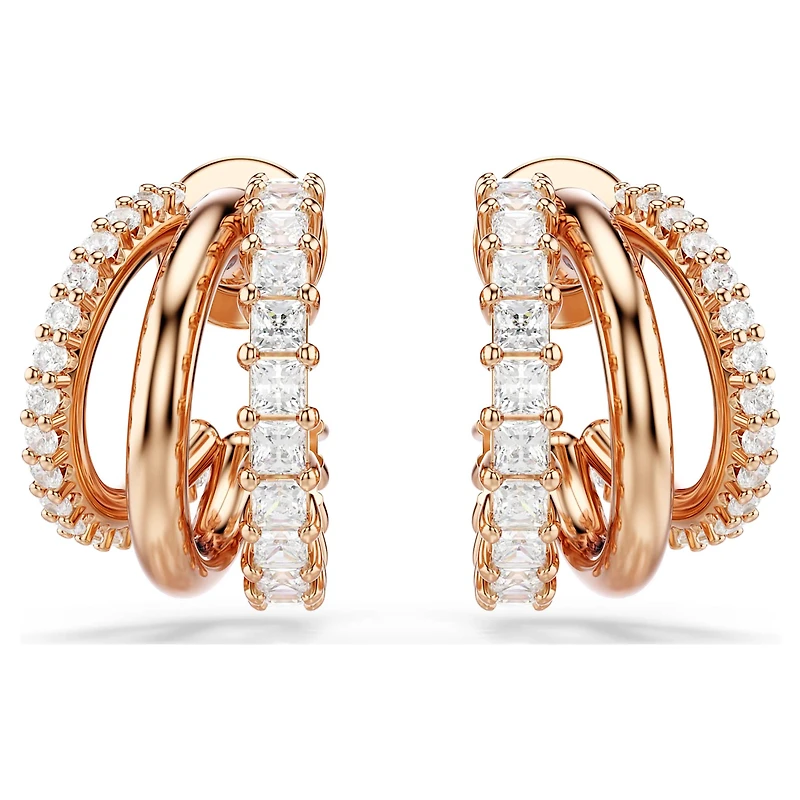 Hyperbola hoop earrings, Mixed cuts, Mini, White, 18K rose gold finish