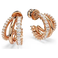 Hyperbola hoop earrings, Mixed cuts, Mini, White, 18K rose gold finish