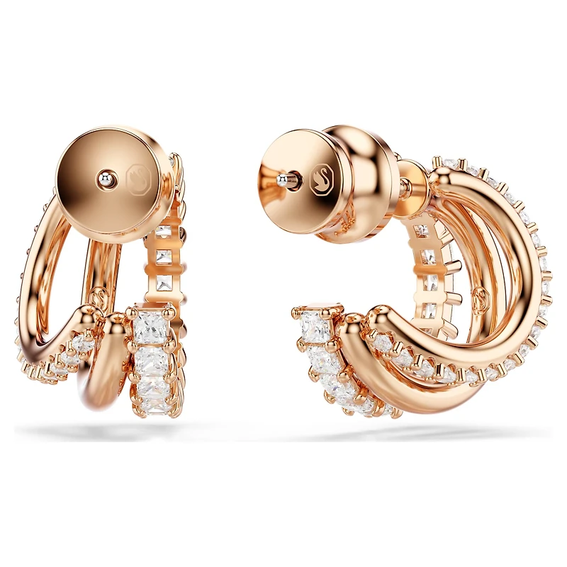 Hyperbola hoop earrings, Mixed cuts, Mini, White, 18K rose gold finish