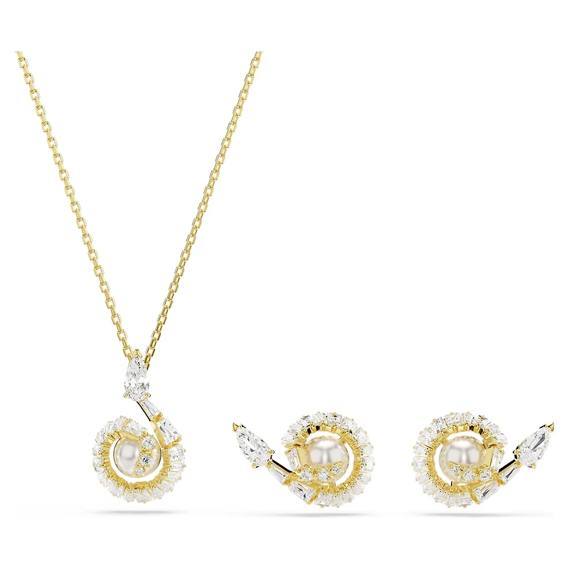 Snake set, Crystal pearl, Mixed cuts, Year of the Snake, White, 18K gold finish