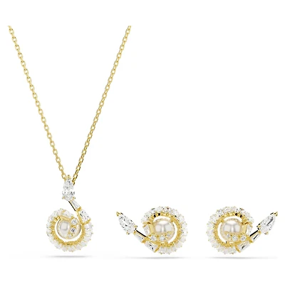 Snake set, Crystal pearl, Mixed cuts, Year of the Snake, White, 18K gold finish